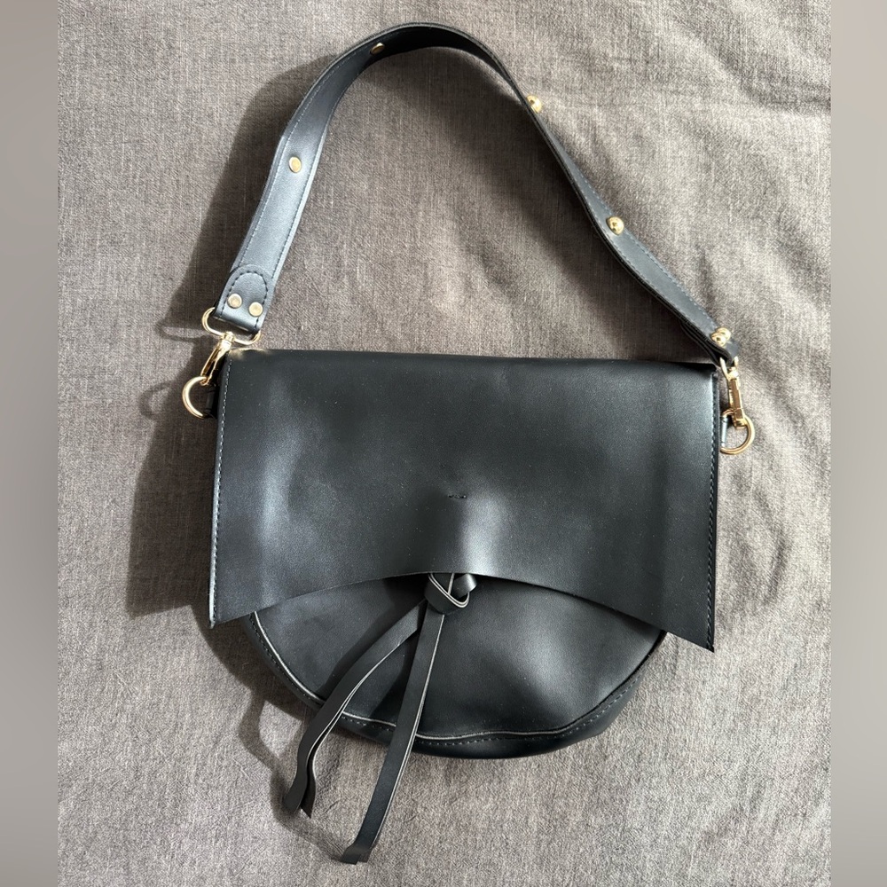 Black Vegan Leather Shoulder Bag